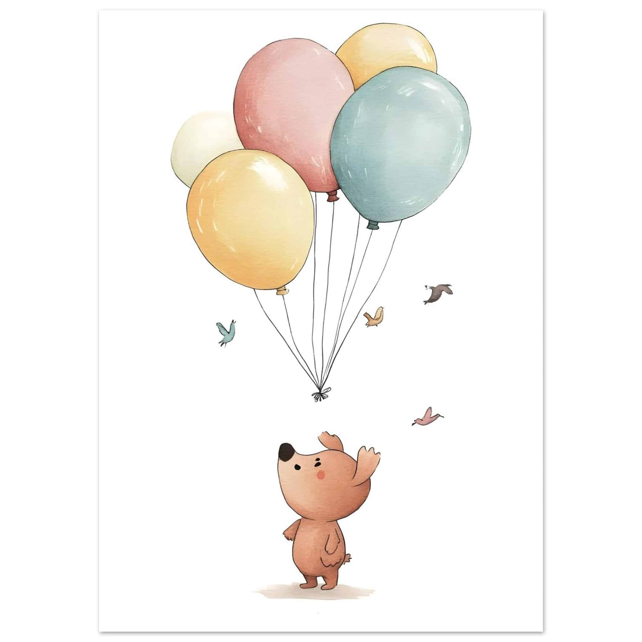 Artfulprints Poster Beer en ballonnen - 50x70 cm - Meerkleurig