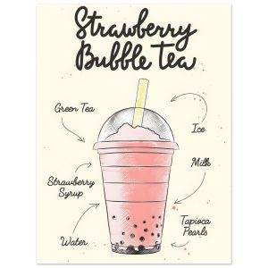 Artfulprints Strawberry Bubble Tea – Ingrediënten poster 30×40 cm Artfulprints Strawberry Bubble Tea – Ingrediënten poster 30×40 cm