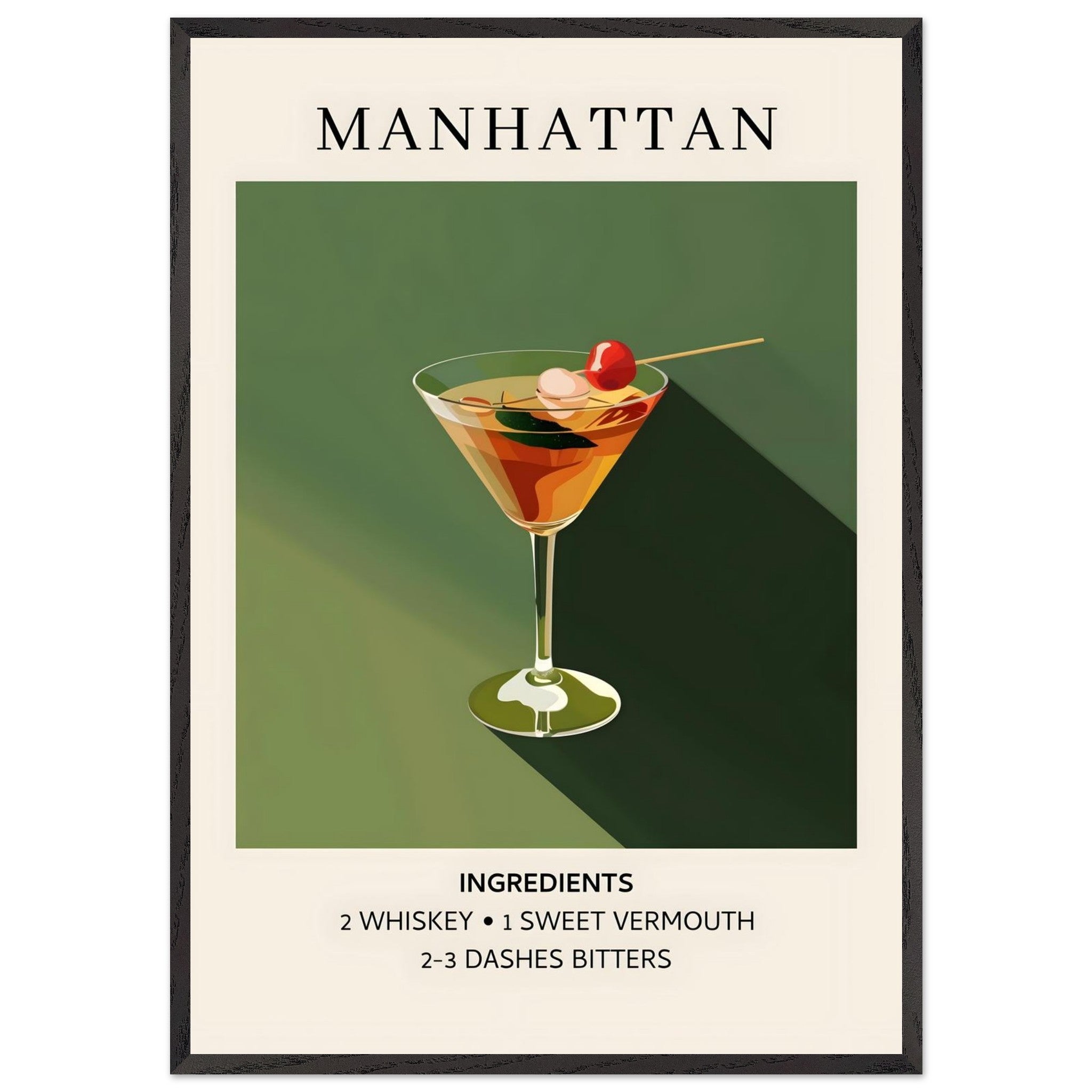 Artfulprints Poster met Lijst Manhattan cocktail - Ingrediënten - 70x1