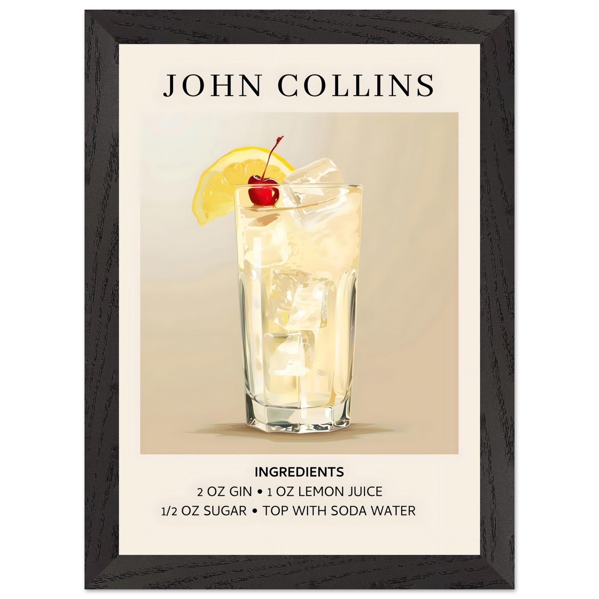 Artfulprints Poster met Lijst John Collins cocktail - Ingrediënten - A