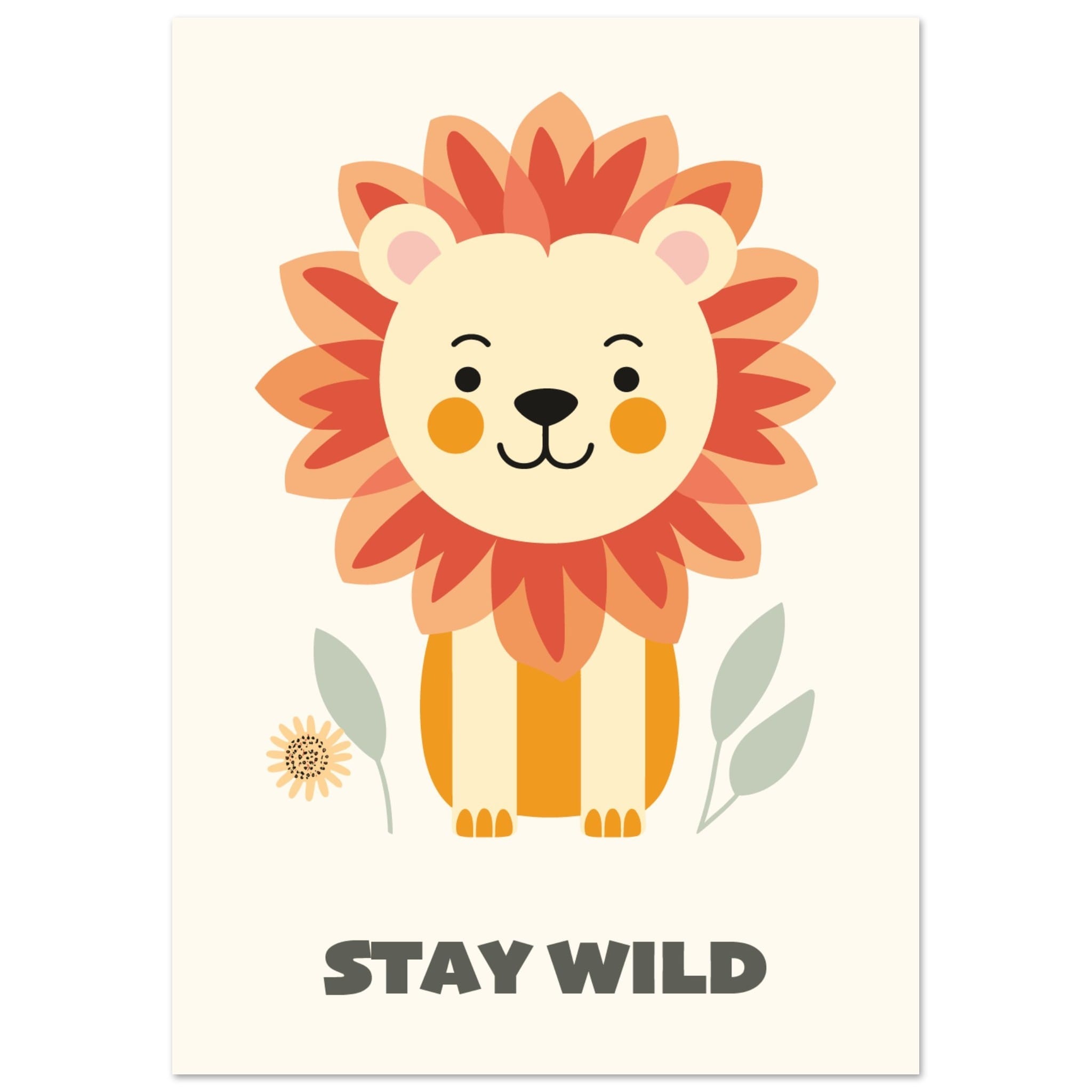 Artfulprints Poster Leeuwtje stay wild - A4 21x29.7 cm - Oranje