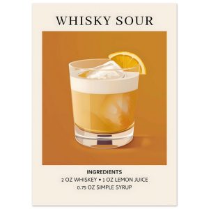 Artfulprints Poster Whisky Sour cocktail – Ingrediënten – 50×70 cm – O