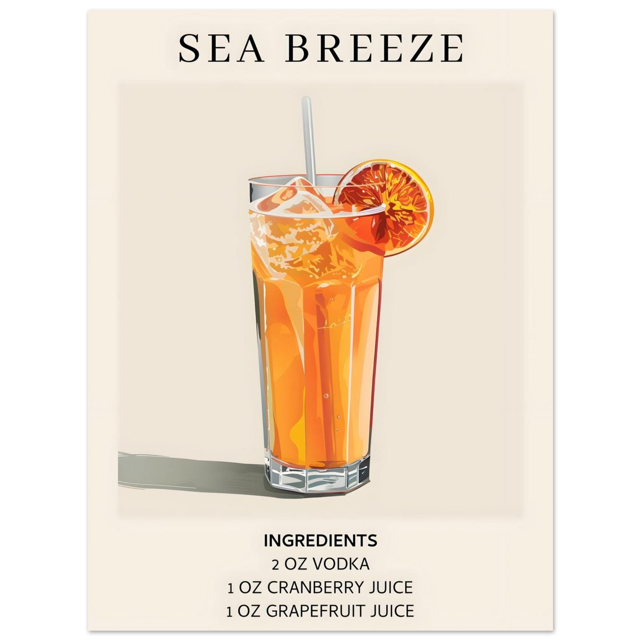 Artfulprints Poster Sea Breeze cocktail - Ingrediënten - 30x40 cm - Or