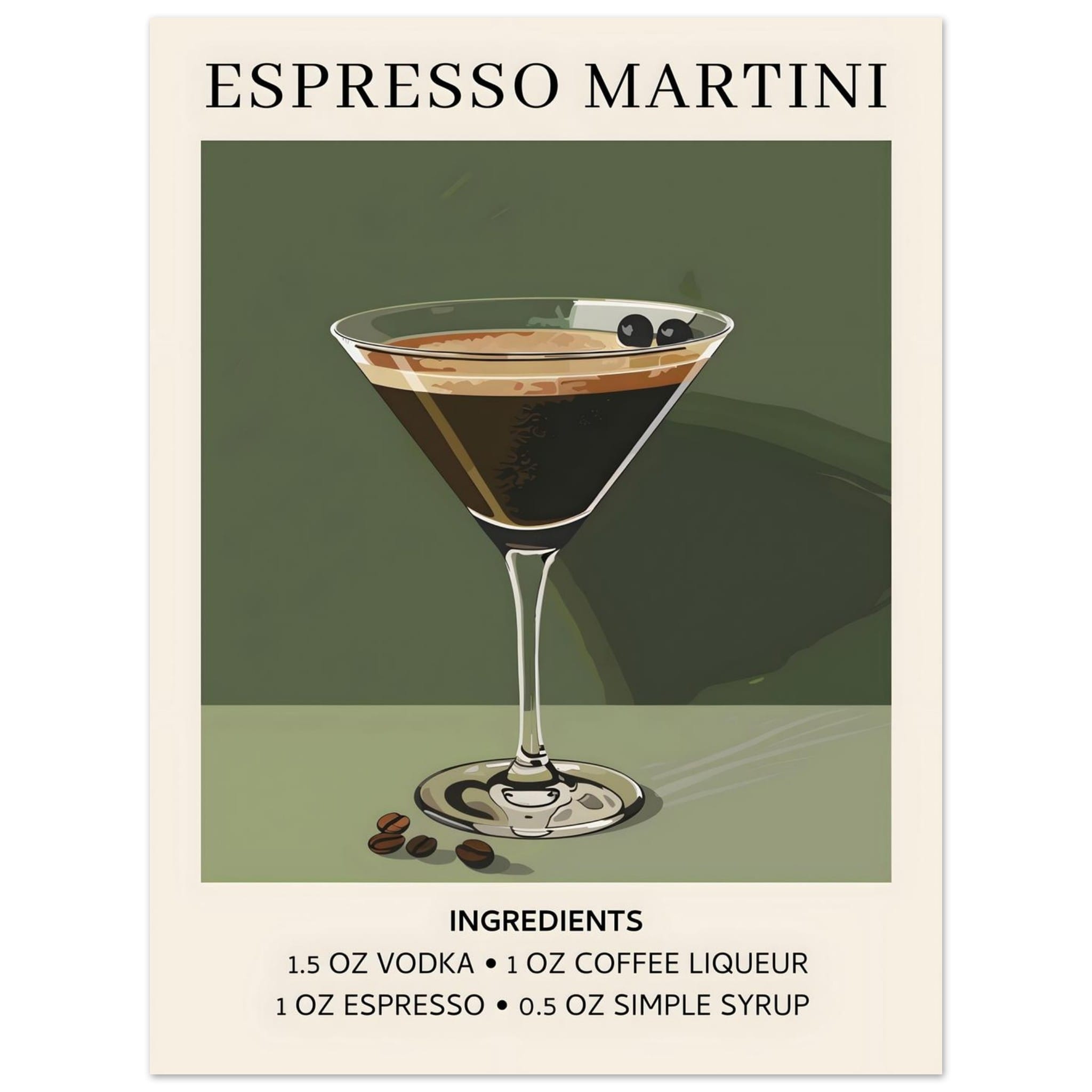 Artfulprints Poster Espresso Martini cocktail - Ingrediënten - 30x40 c