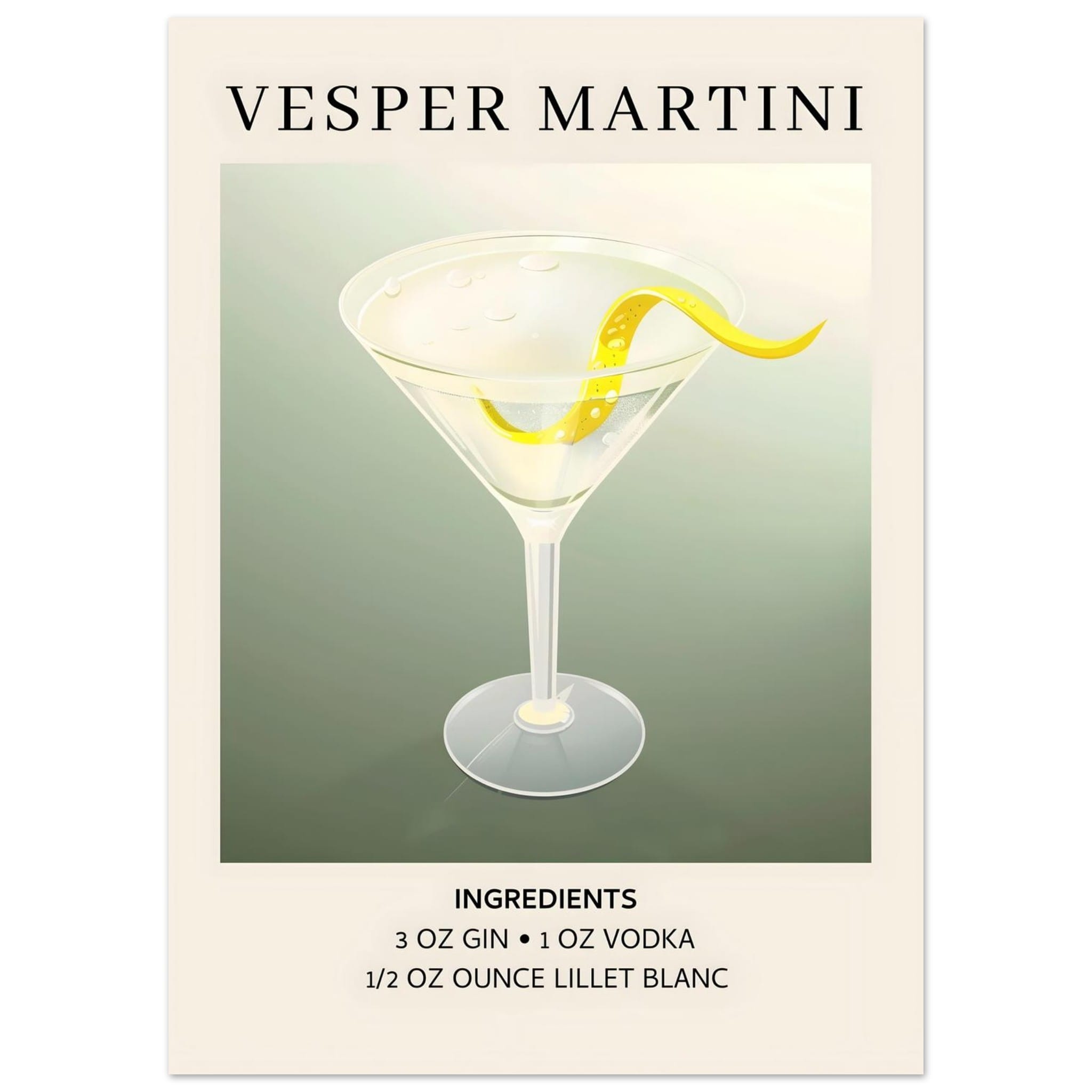 Artfulprints Poster Vesper Martini cocktail - Ingrediënten - 50x70 cm