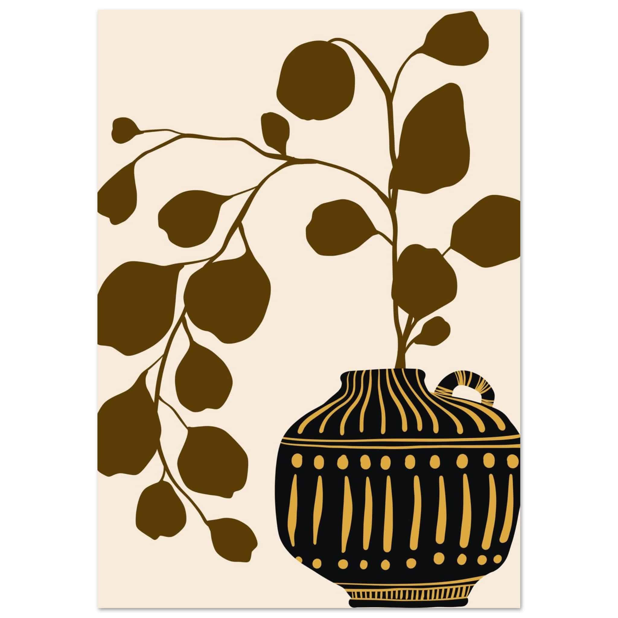 Artfulprints Poster Boho – Golden vase - A4 21x29.7 cm - Bruin
