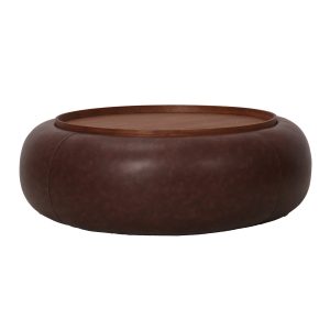 DÉJA Living Salontafel Draby – Donkerbruin/Walnoot – PU Leer – Ø102×34
