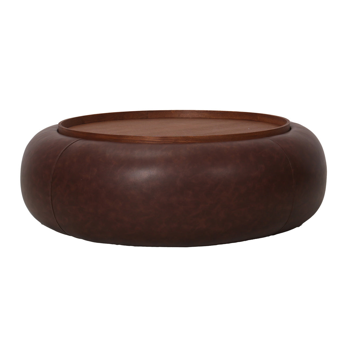 DÉJA Living Salontafel Draby - Donkerbruin/Walnoot - PU Leer - Ø102x34