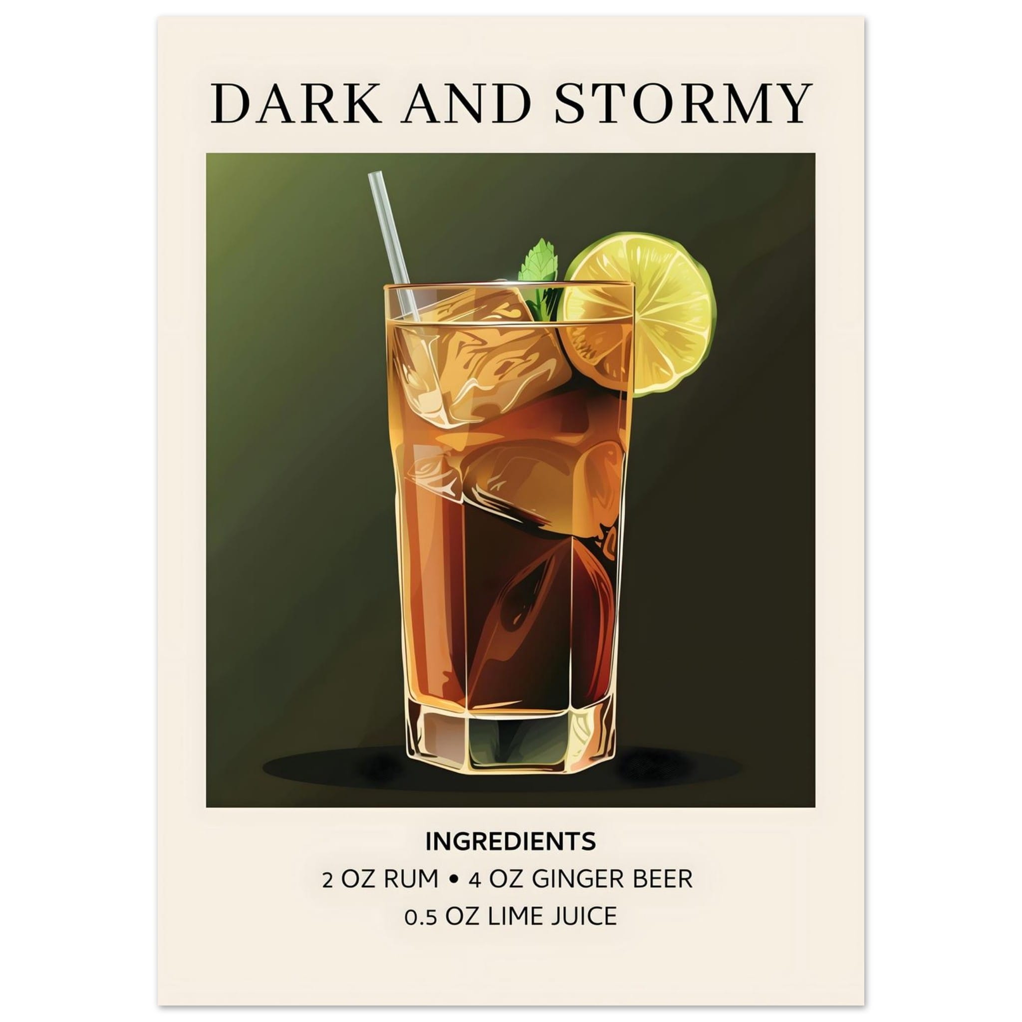 Artfulprints Poster Dark and Stormy cocktail - Ingrediënten - 50x70 cm