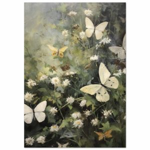 Artfulprints Poster Butterflies in flowerfield – 70×100 cm – Donkergro