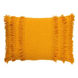 FARA – Sierkussen 40×60 cm – 100% katoen – met franjes – Golden Glow –