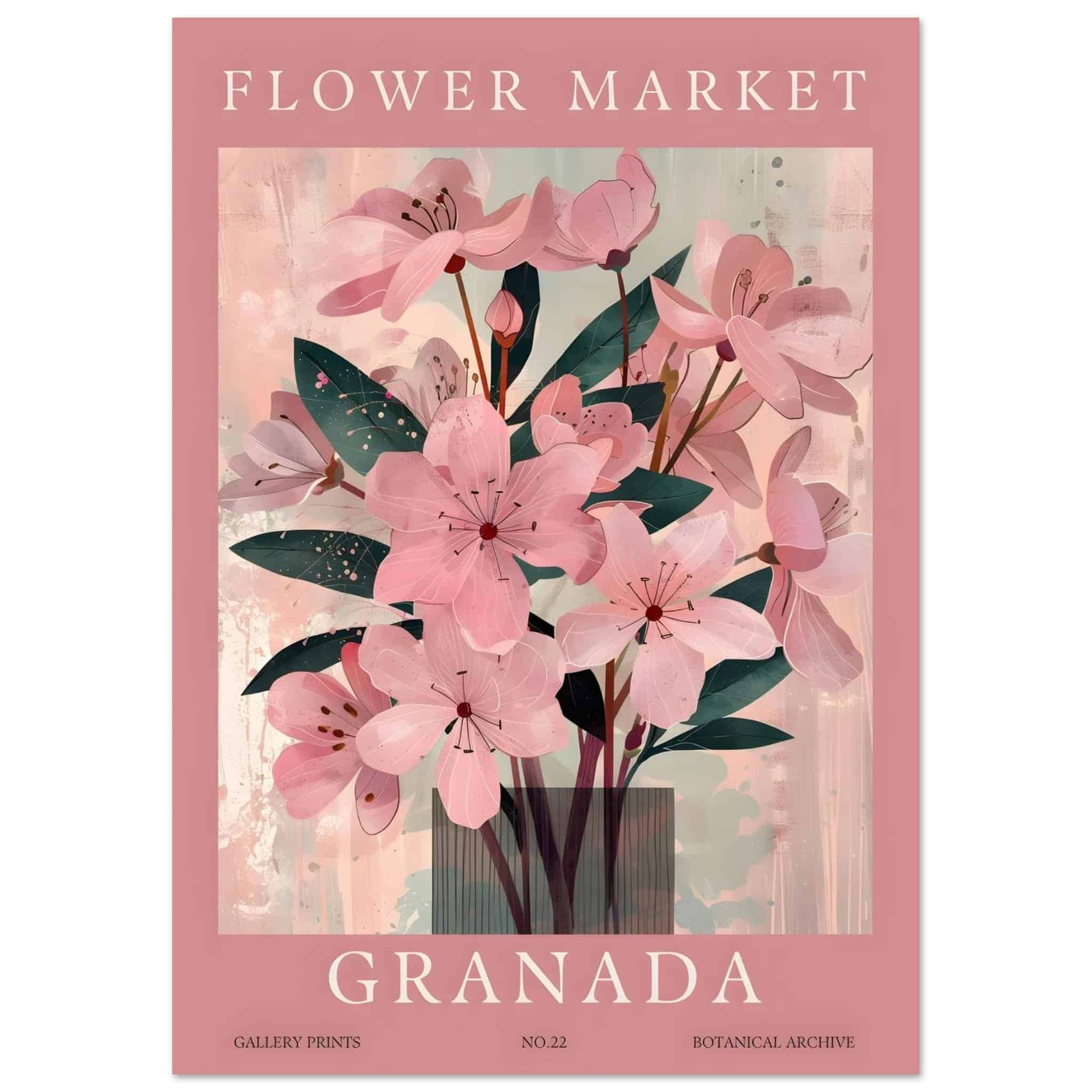 Artfulprints Poster Flower market - Granada - A4 21x29.7 cm - Roze
