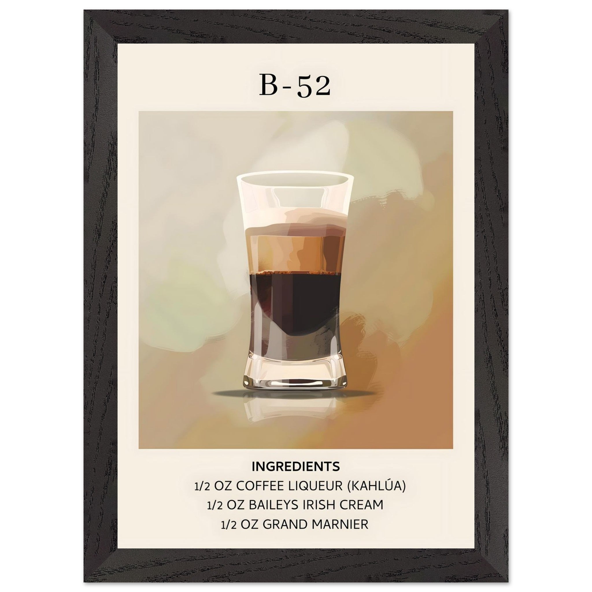 Artfulprints Poster met Lijst B-52 cocktail - Ingrediënten - A4 21x29.