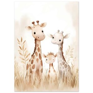 Artfulprints Poster Giraffen gezin – 50×70 cm – Geel