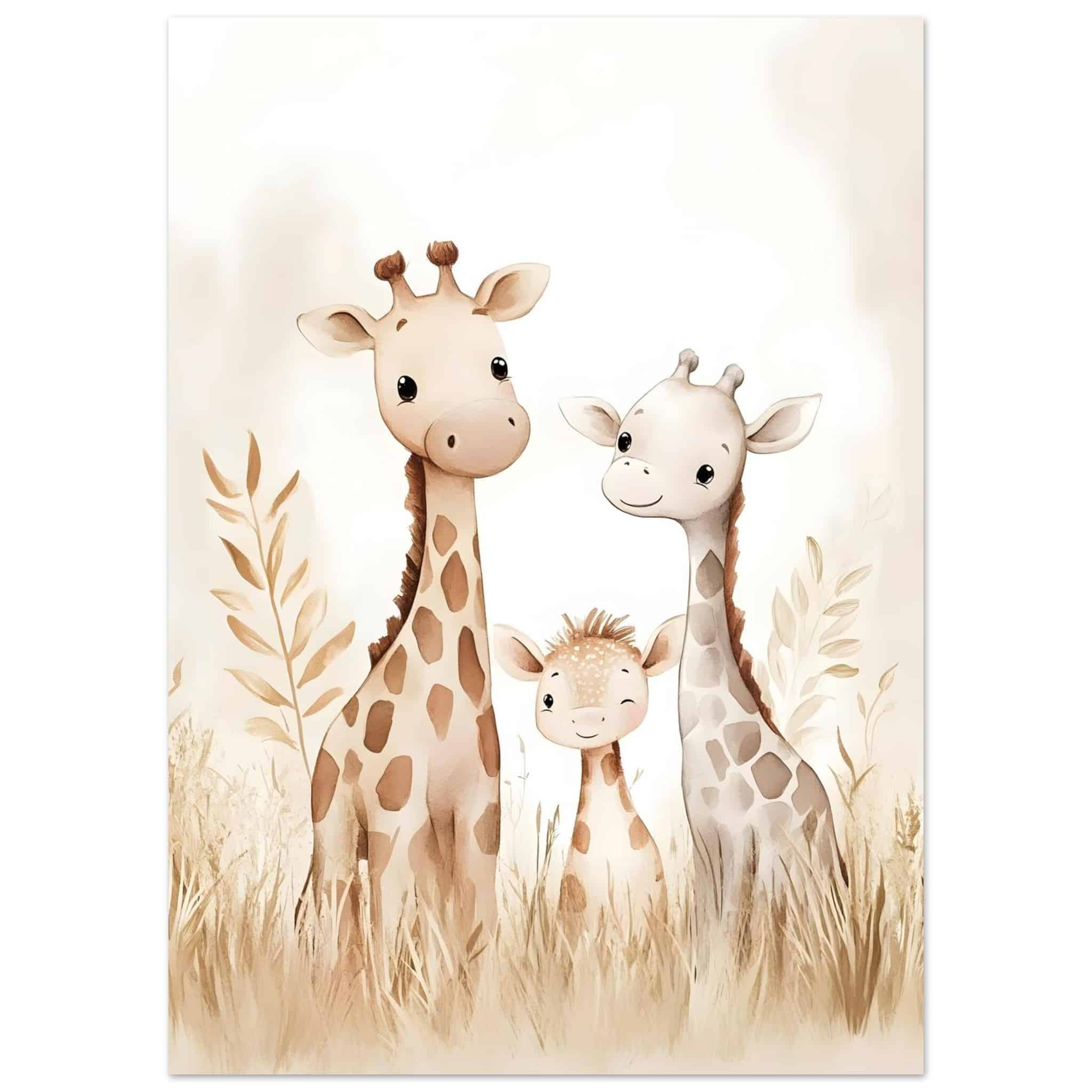 Artfulprints Poster Giraffen gezin - 50x70 cm - Geel