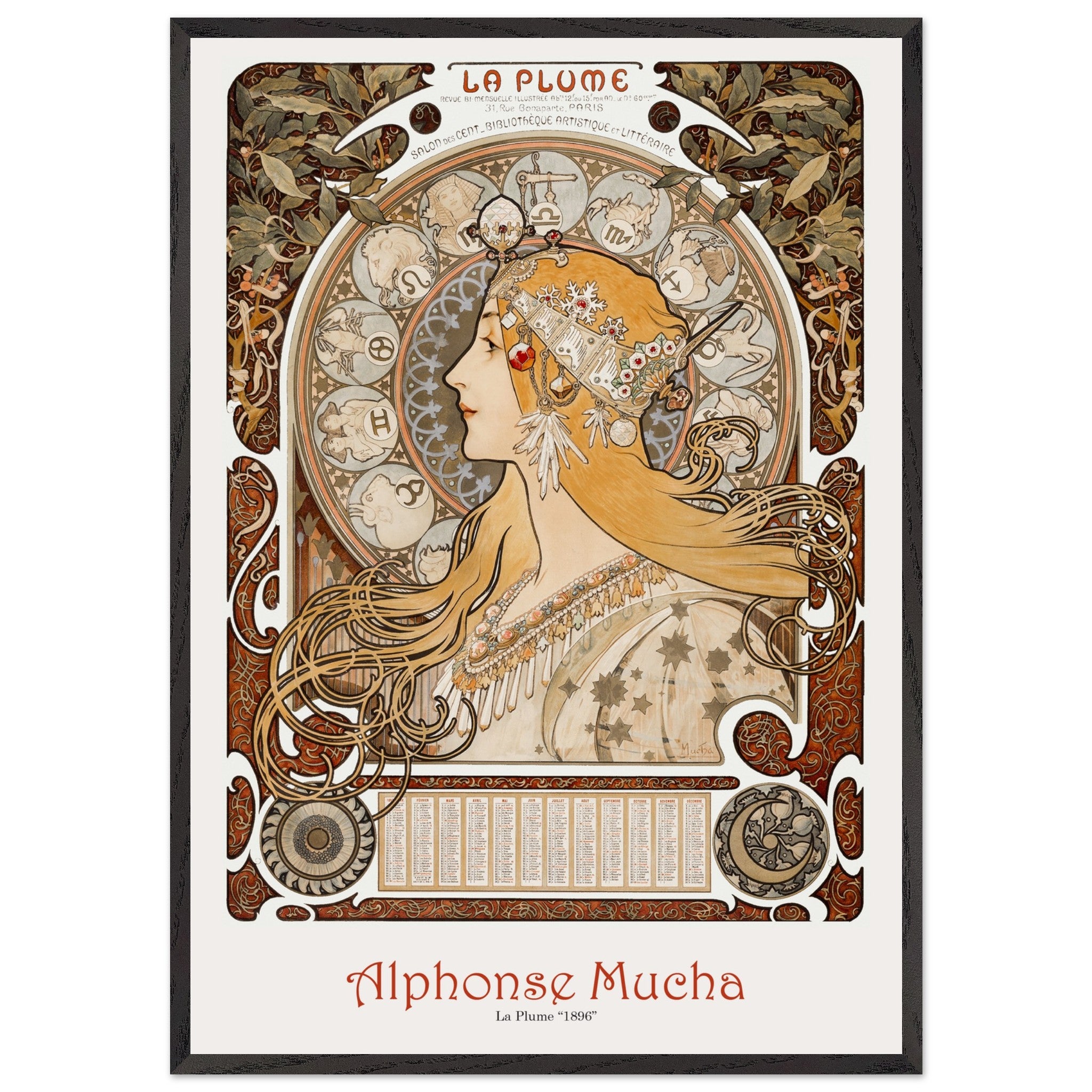 Artfulprints Poster met Lijst Alphonse Mucha - La plume - 70x100 cm -