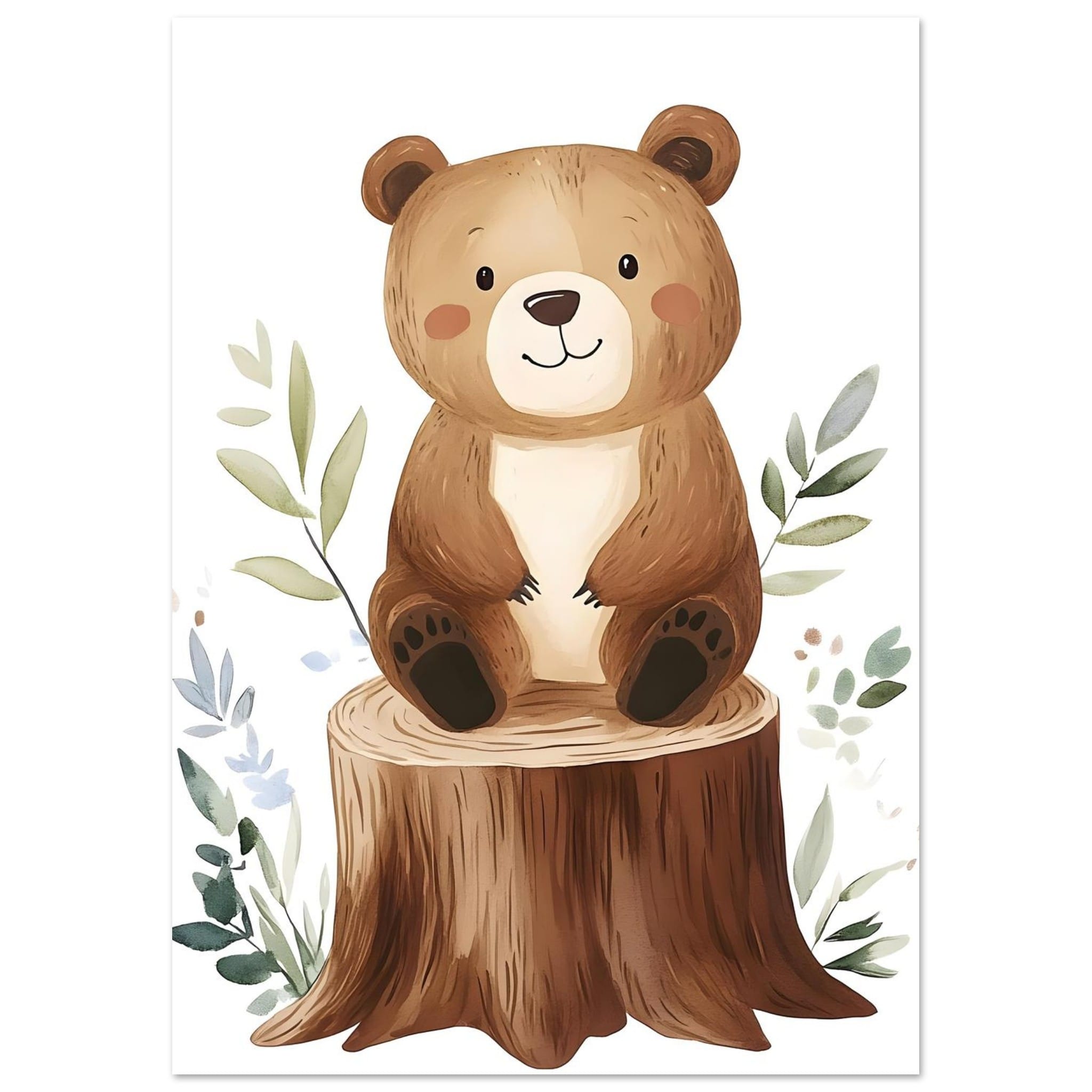 Artfulprints Poster Beertje in het bos - A4 21x29.7 cm - Bruin