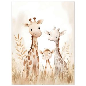 Artfulprints Poster Giraffen gezin – 30×40 cm – Geel
