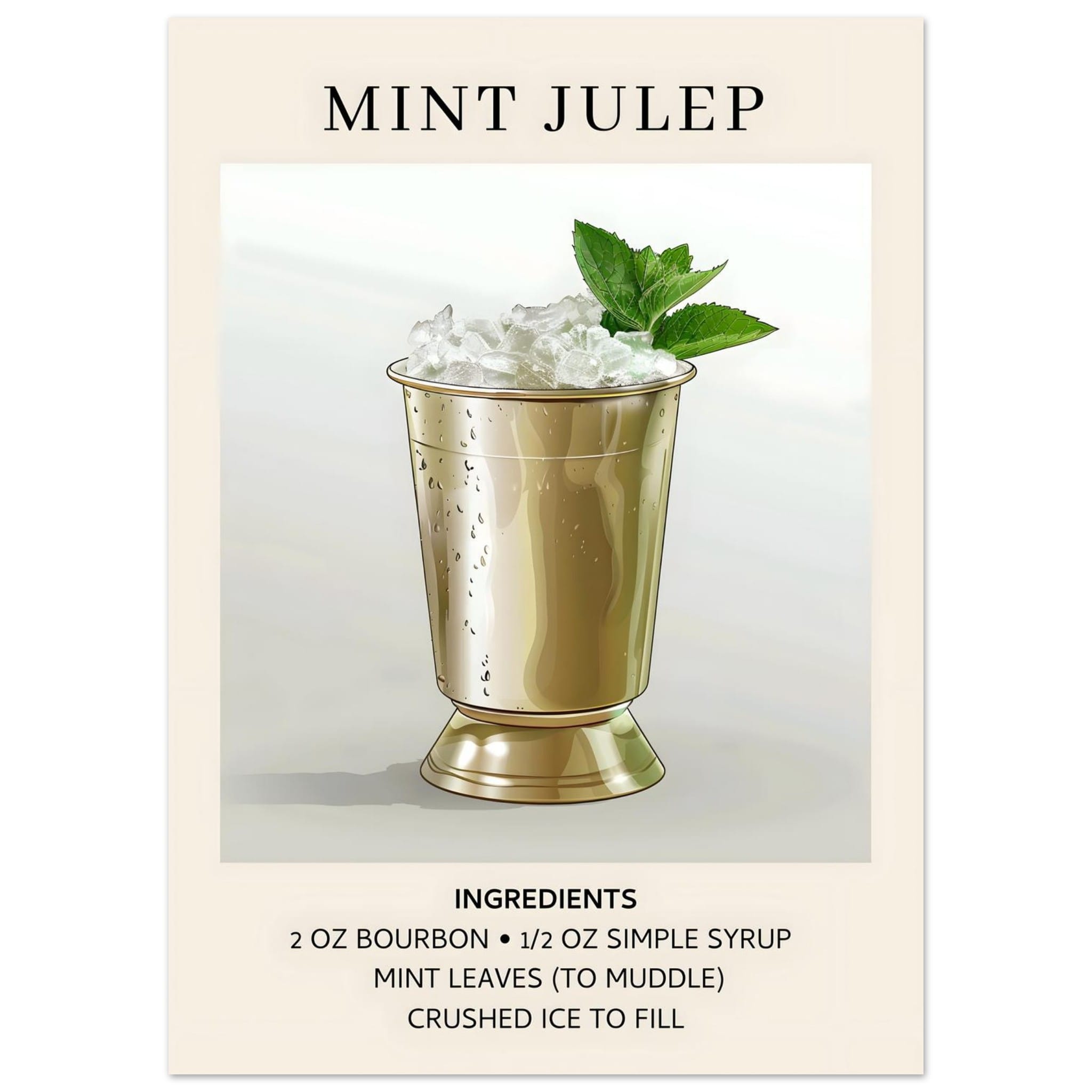 Artfulprints Poster Mint Julep cocktail - Ingredients - 50x70 cm - Gri