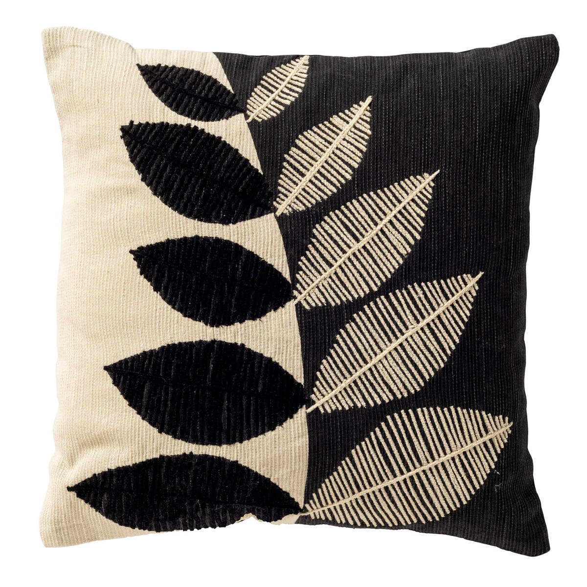 DANEE - kussenhoes 45x45 cm - bladmotief - gerecycled - Raven - zwart