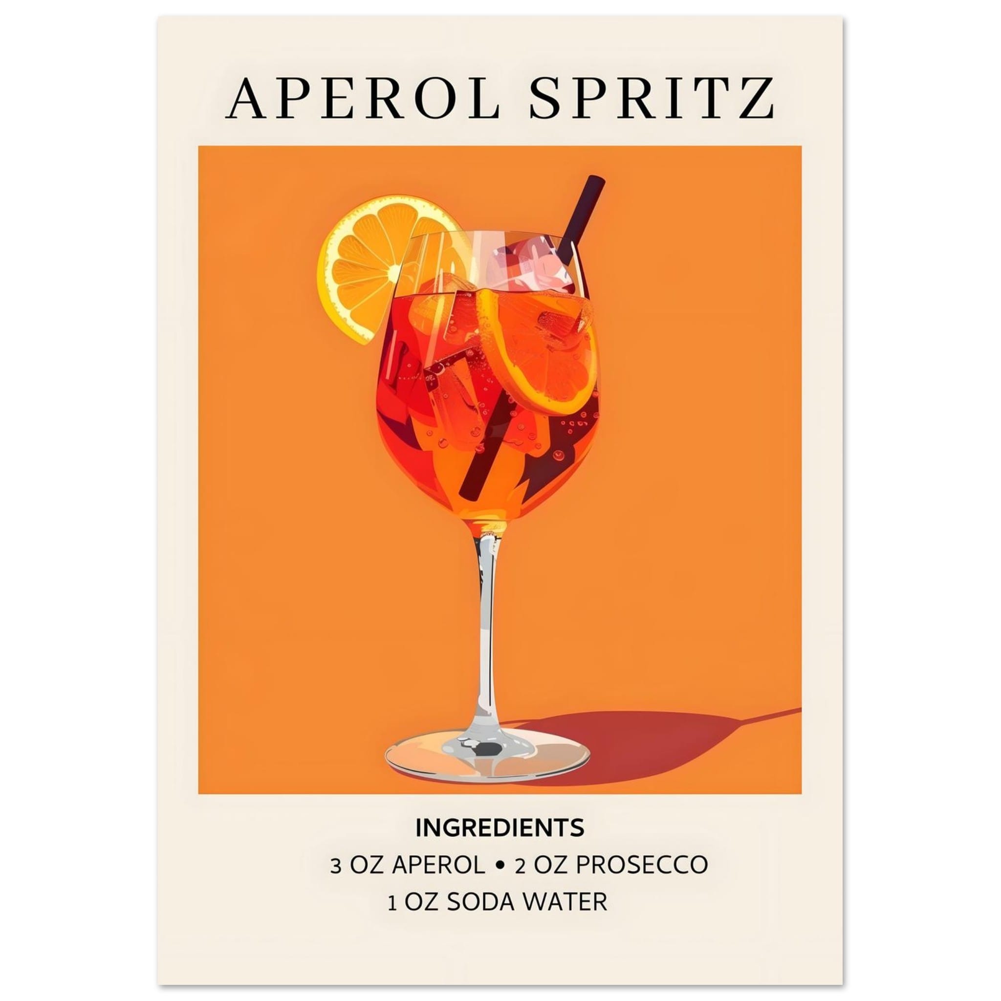 Artfulprints Poster Aperol Spritz - Ingrediënten - A4 21x29.7 cm - Ora