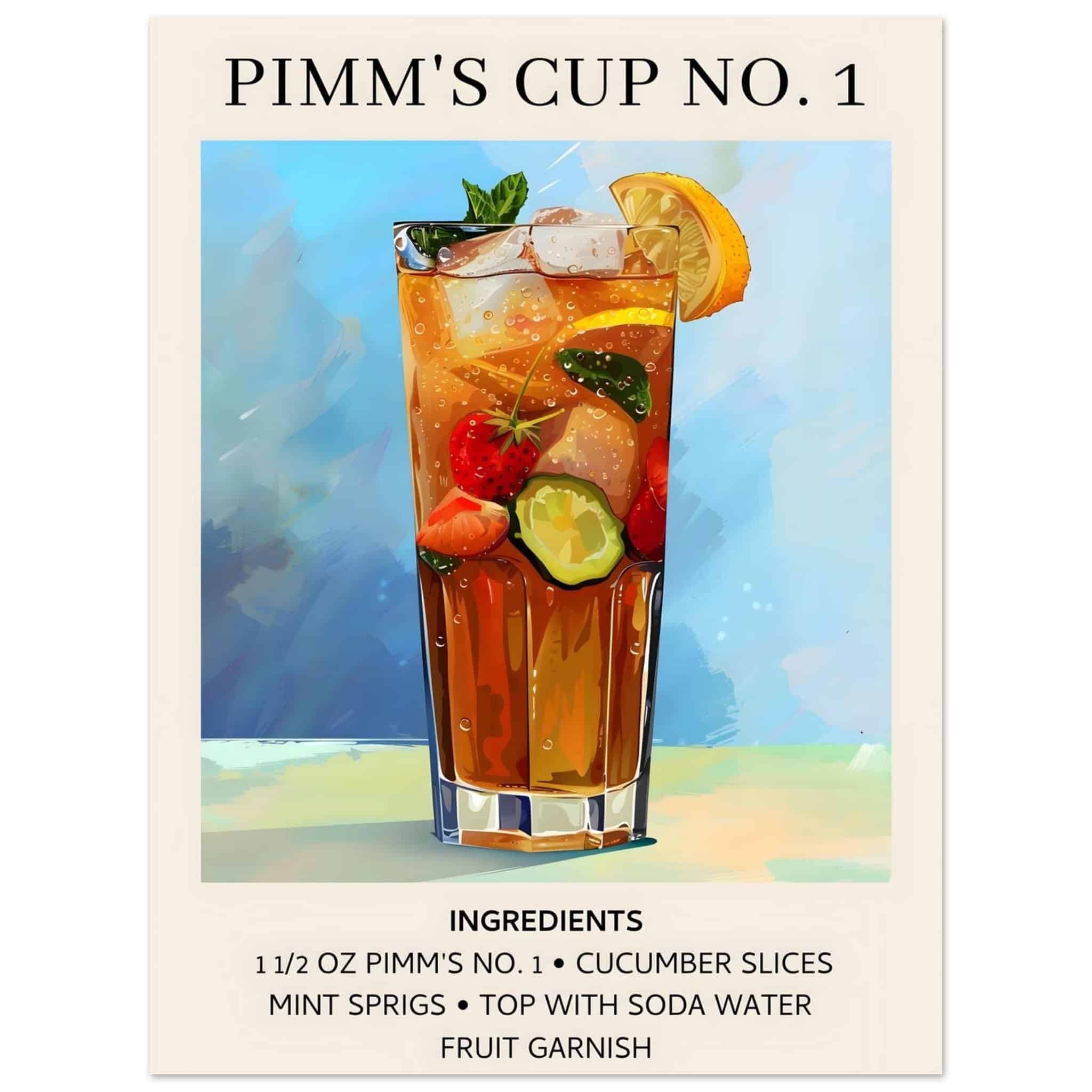 Artfulprints Poster Pimm's Cup No. 1 cocktail - Ingrediënten - 30x40 c