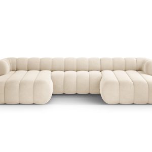 Cosmopolitan Design Panoramische bank Koge 6-zits, flueel lichtbeige – Cosmopolitan Design Panoramische bank Koge 6-zits, flueel lichtbeige –