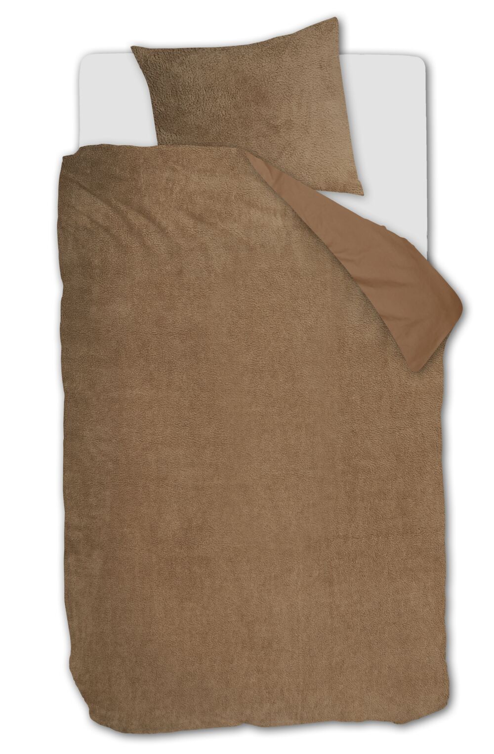 Ambiante Plush Teddy dekbedovertrek - Eenpersoons - 140x200/220 - Brui
