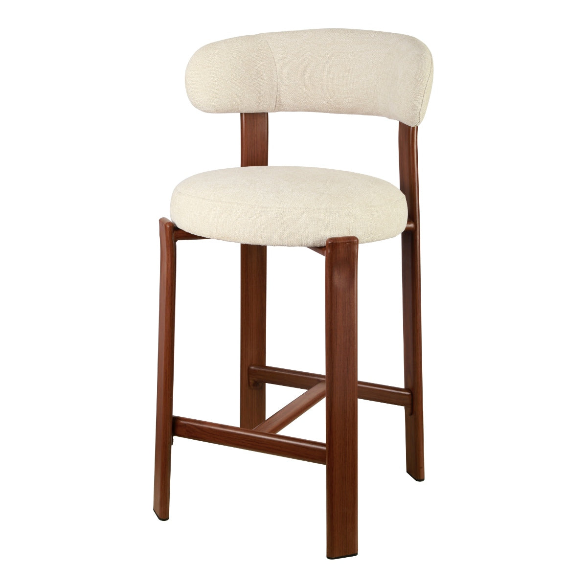 DÉJA Living Barstoel Märsta - Beige/Walnoot Stof - Zithoogte 67cm - Se