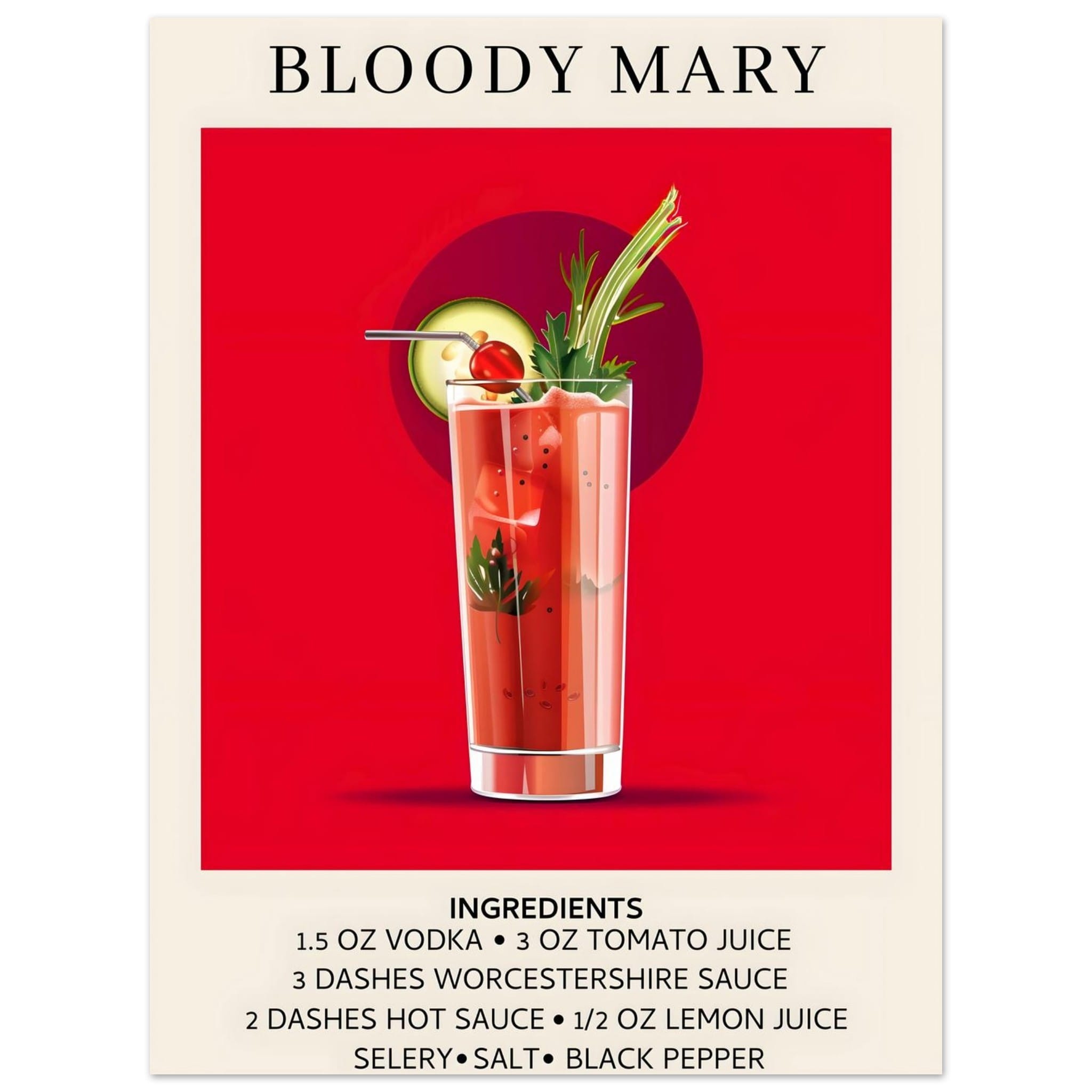 Artfulprints Poster Bloody Mary cocktail - Ingrediënten - 30x40 cm - R