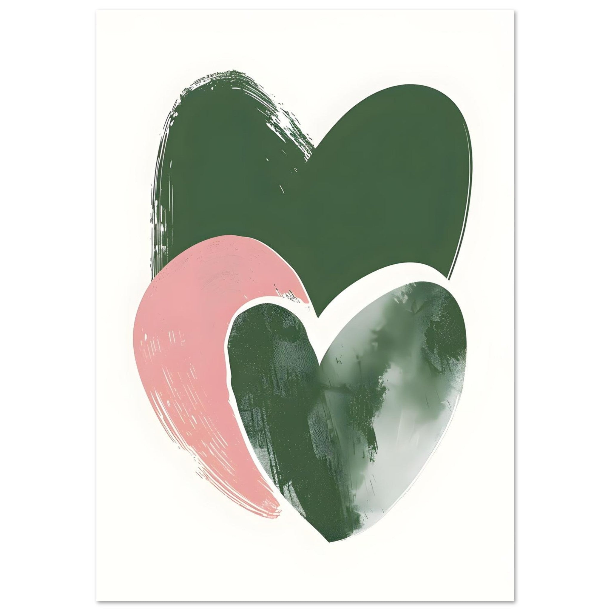 Artfulprints Poster Boho – Heart trio - A4 21x29.7 cm - Groen