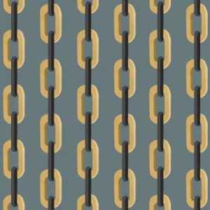 Catchii Behang Chain de chaine blauw geel Catchii Behang Chain de chaine blauw geel