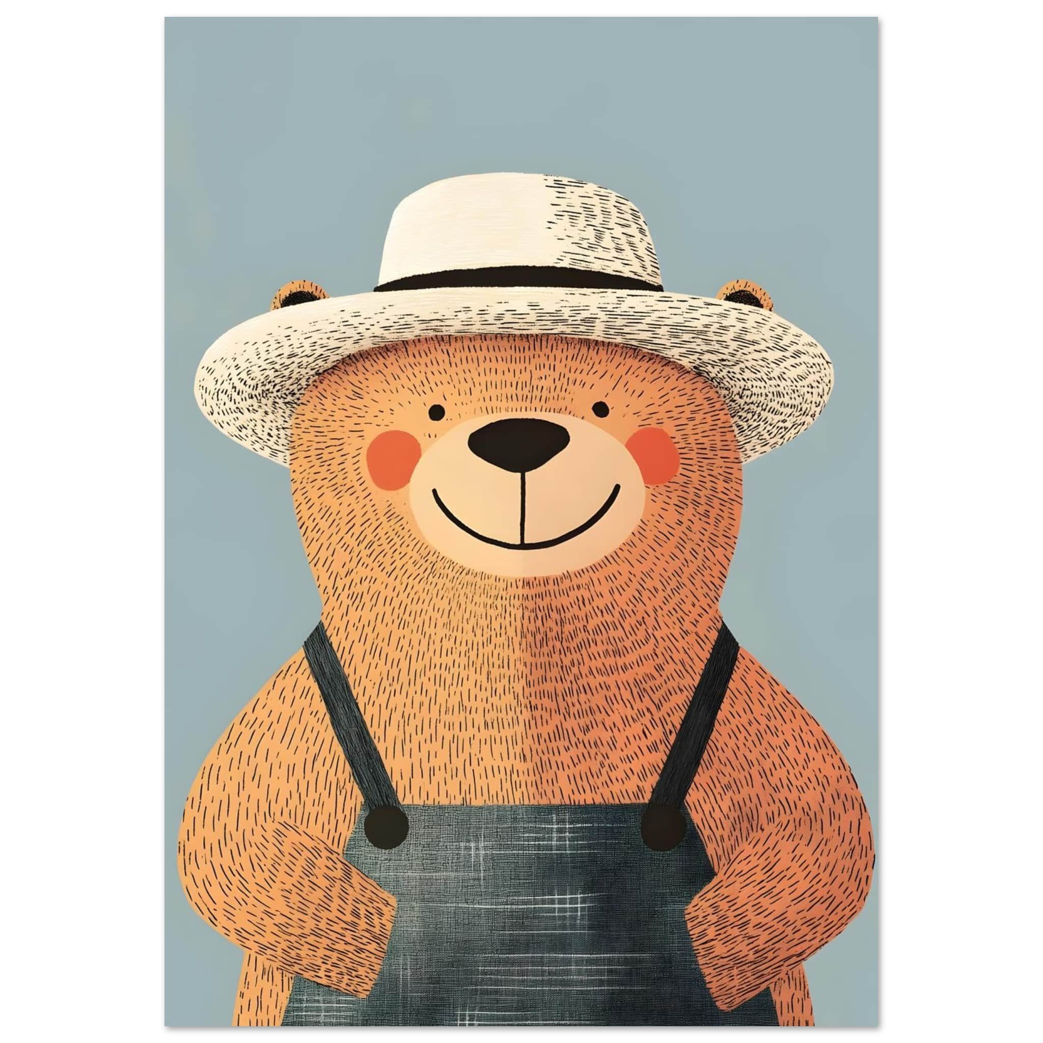 Artfulprints Poster Beer op de boerderij - A4 21x29.7 cm - Bruin