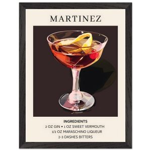 Artfulprints Poster met Lijst Martinez cocktail – Ingrediënten – 30×40 Artfulprints Poster met Lijst Martinez cocktail – Ingrediënten – 30×40