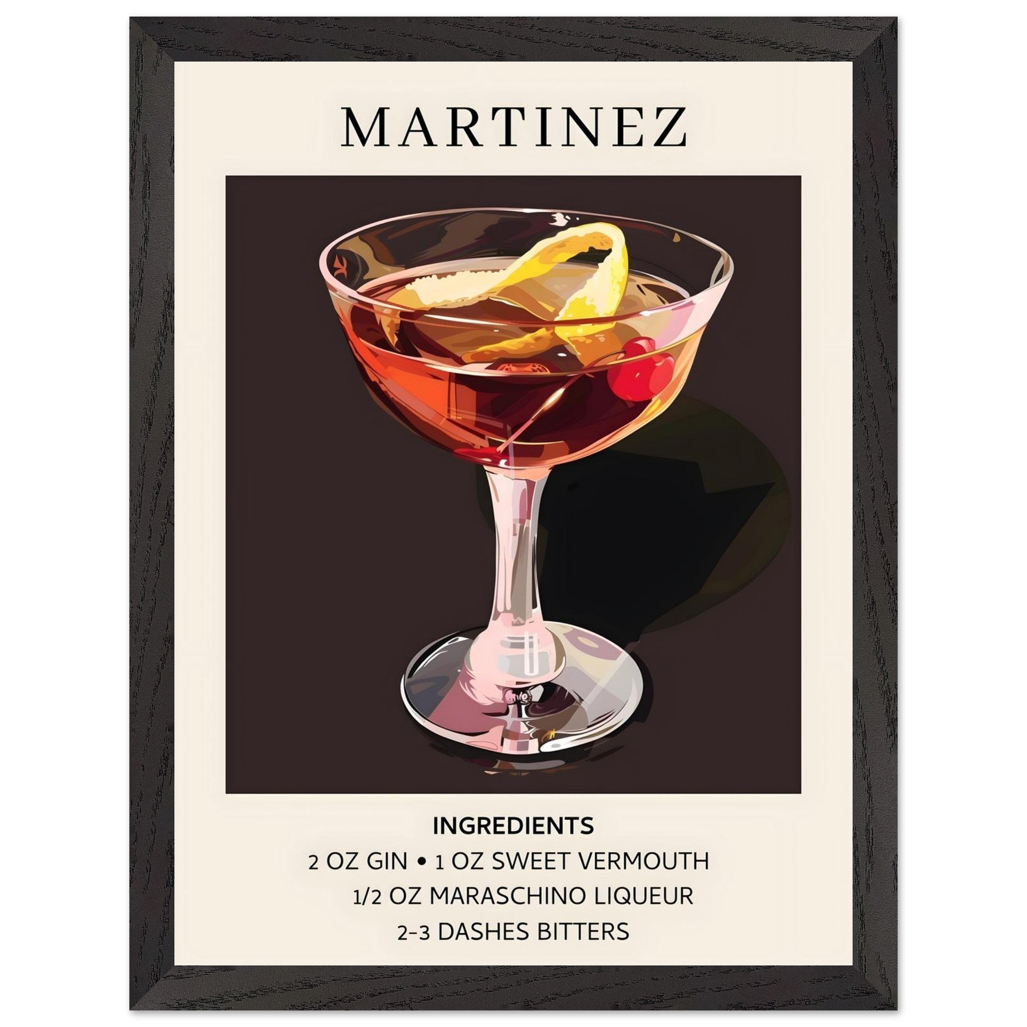 Artfulprints Poster met Lijst Martinez cocktail - Ingrediënten - 30x40