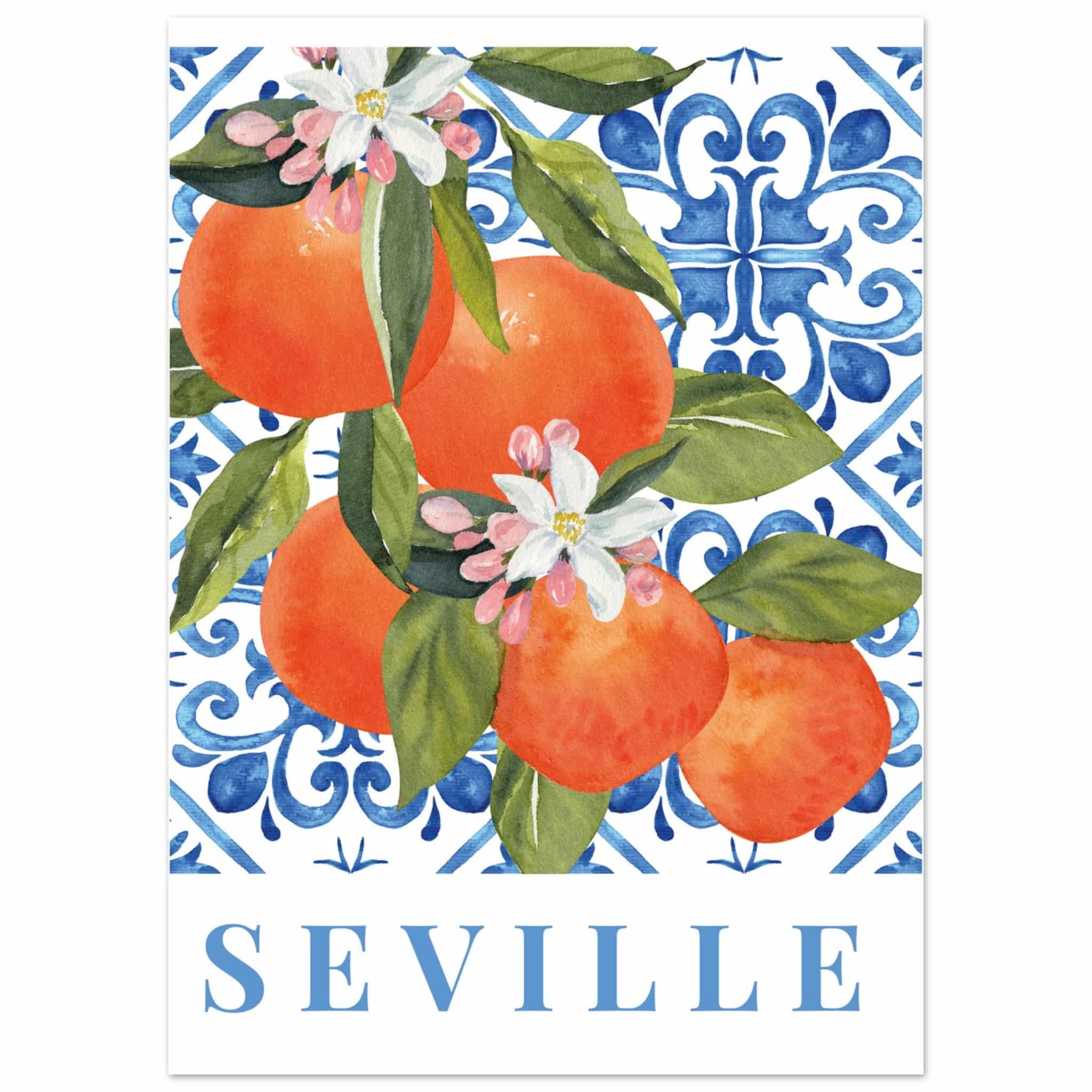 Artfulprints Poster Fruits - Orange tree in Seville - 50x70 cm - Blauw