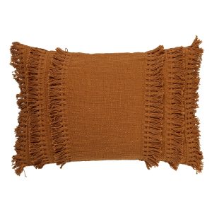 FARA – Kussenhoes 40×60 cm – 100% katoen – met franjes – Tobacco Brown