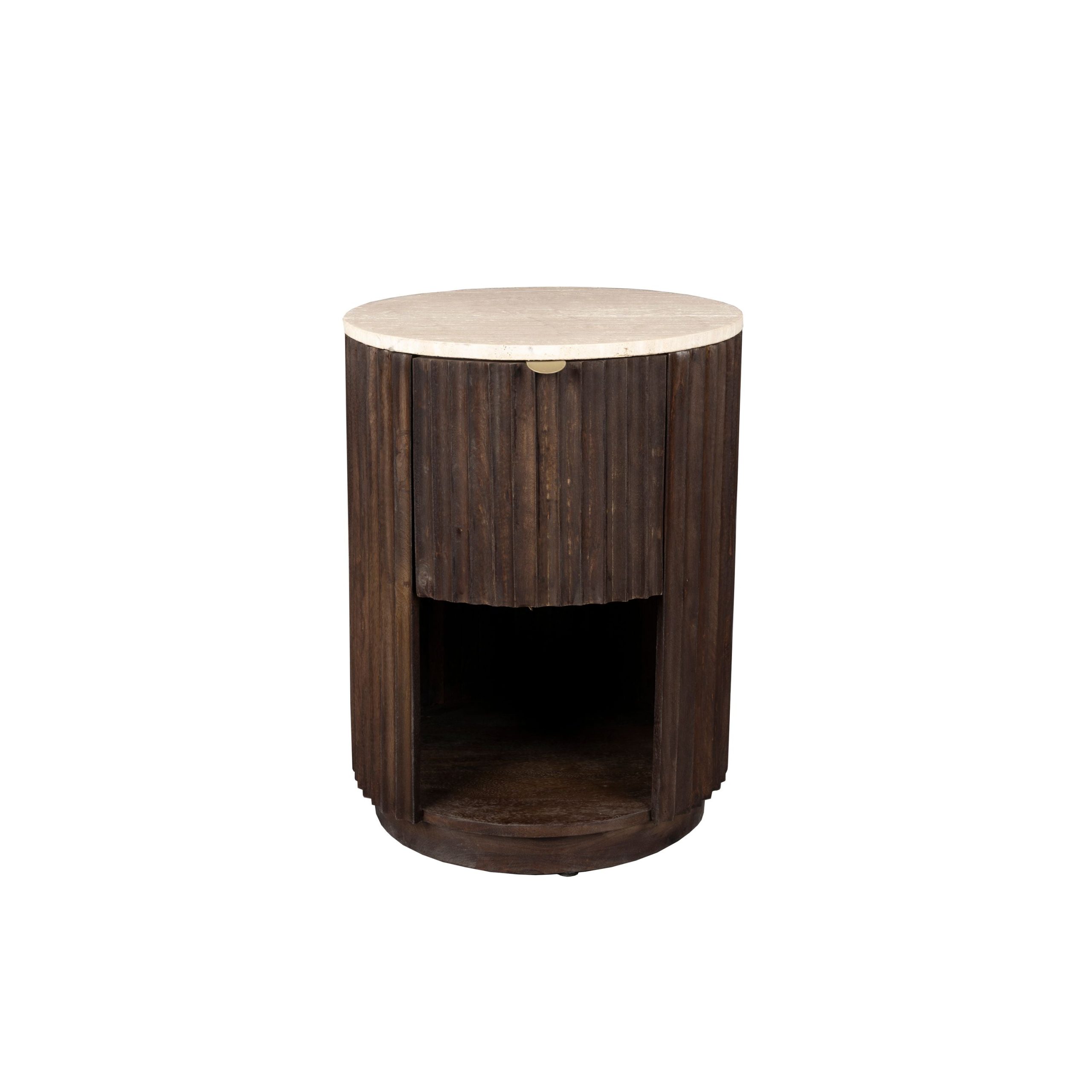 Dutchbone Marlow Bijzettafel/Nachtkastje Rond 45 cm Travertin/ Hout -