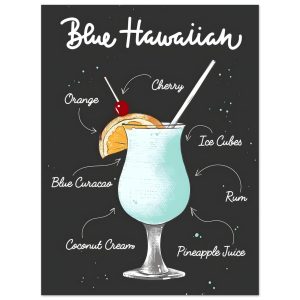 Artfulprints Blue Hawaiian cocktail – Illustratie poster 30×40 cm Artfulprints Blue Hawaiian cocktail – Illustratie poster 30×40 cm