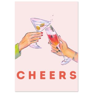 Artfulprints Poster Cheers with cocktails – 70×100 cm – Roze