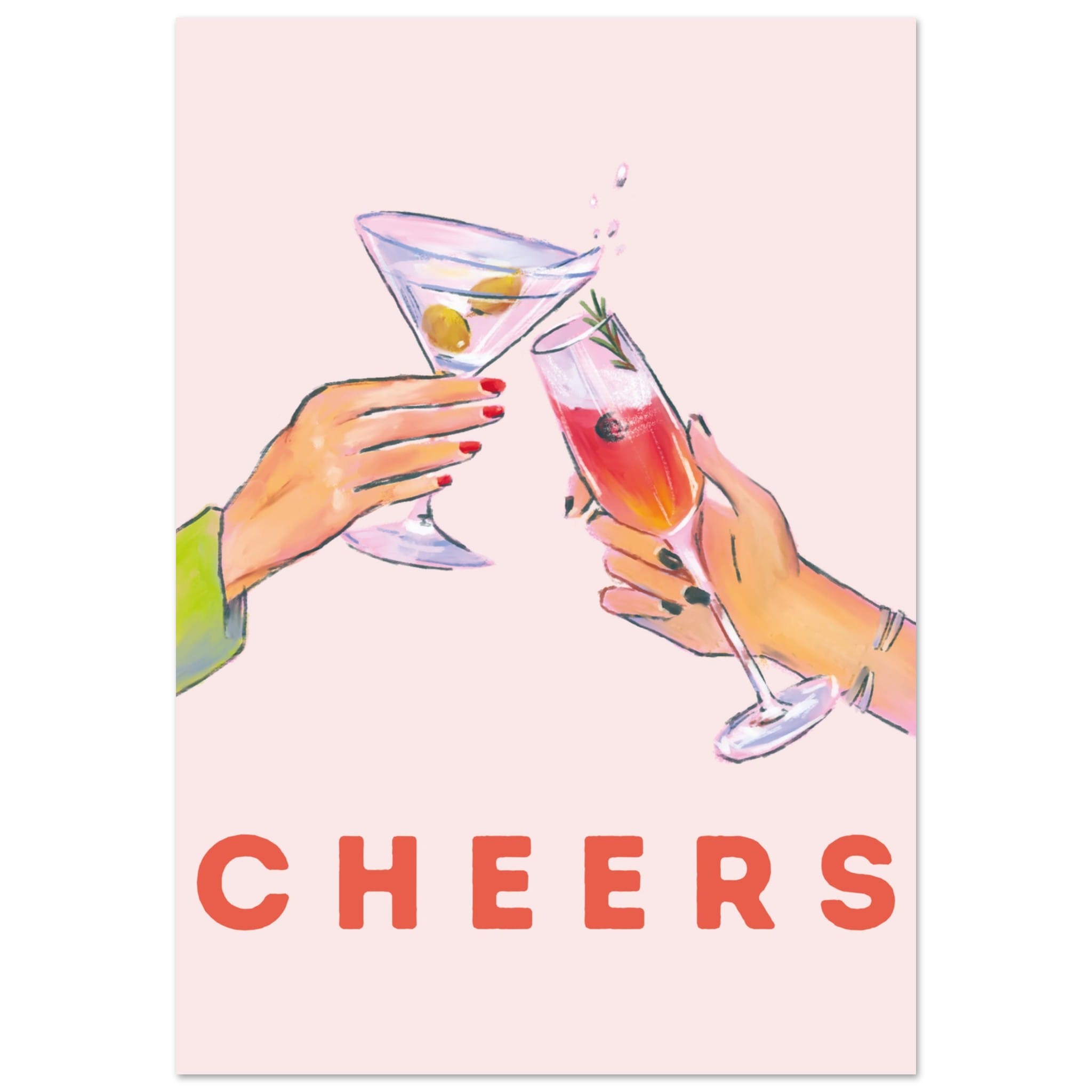 Artfulprints Poster Cheers with cocktails - 70x100 cm - Roze