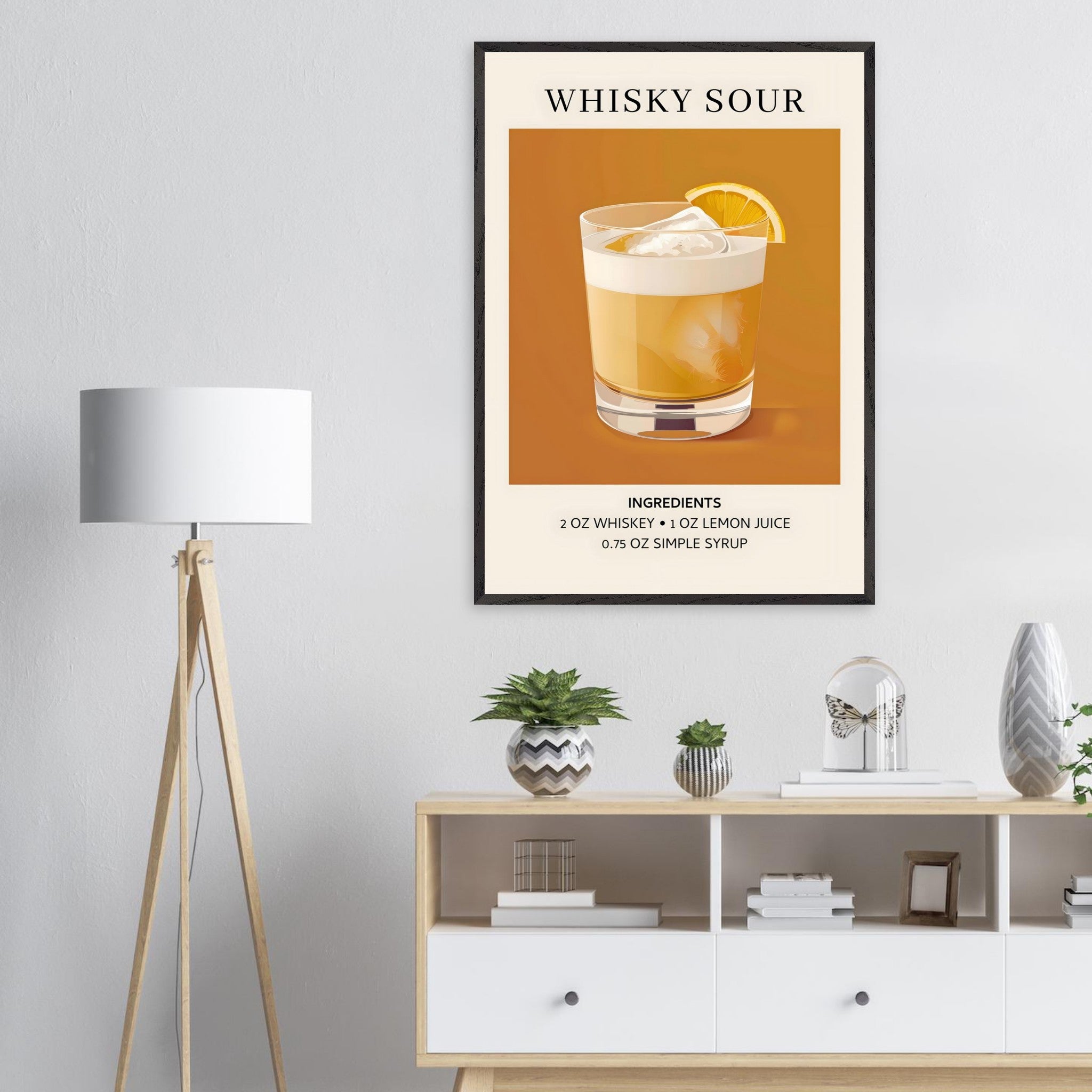 Artfulprints Poster Whisky Sour cocktail - Ingrediënten - 70x100 cm -
