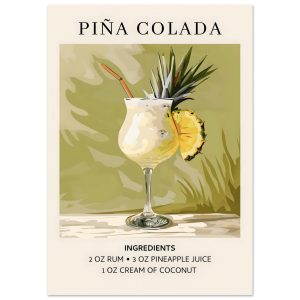 Artfulprints Poster Piña Colada cocktail – Ingrediënten – A4 21×29.7 c