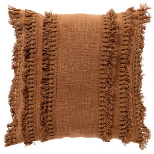 FARA – kussenhoes 45×45 cm – 100% katoen – met franjes – Tobacco Brown