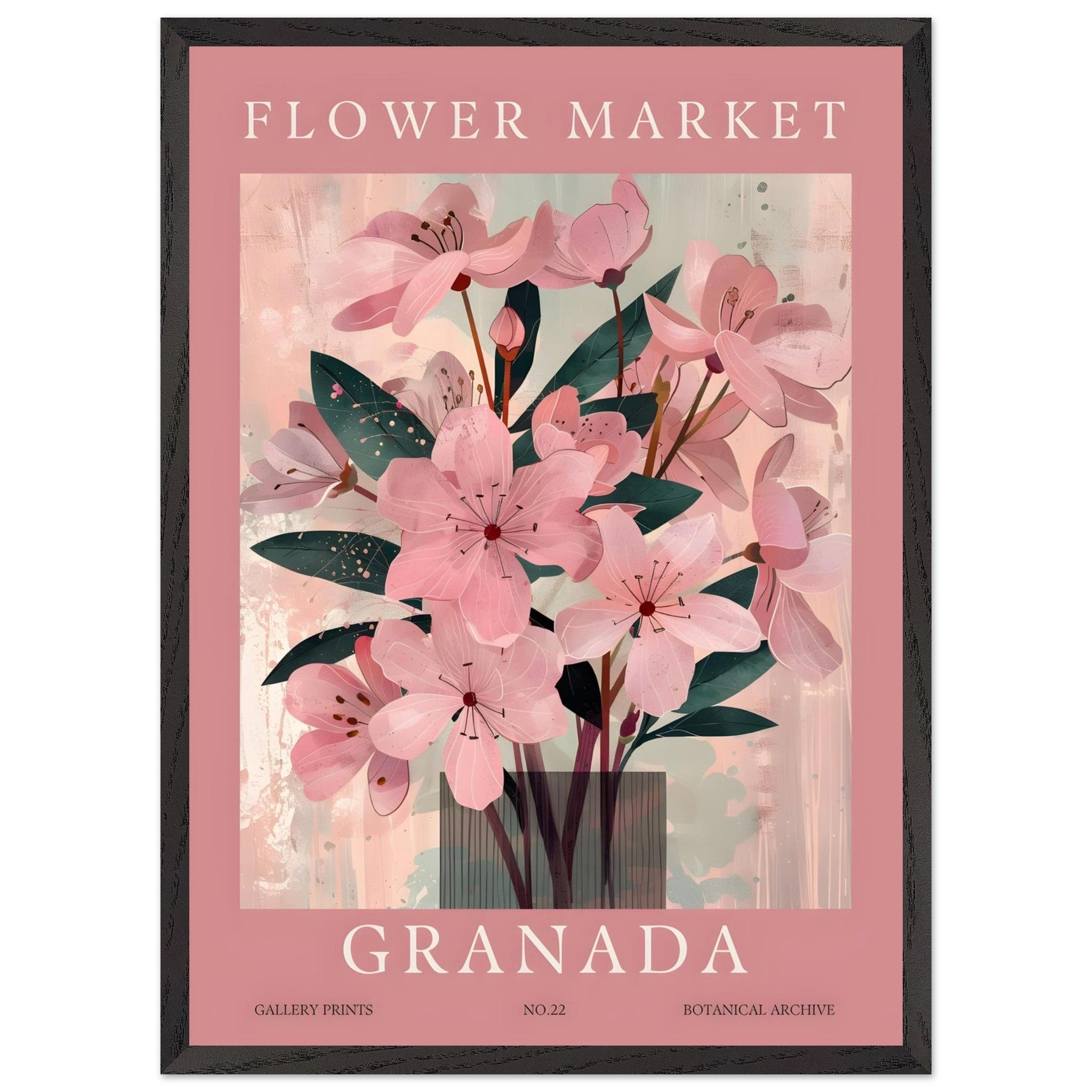 Artfulprints Poster met Lijst Flower market - Granada - 50x70 cm - Roz