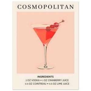 Artfulprints Poster Cosmopolitan cocktail – Ingrediënten – 30×40 cm – Artfulprints Poster Cosmopolitan cocktail – Ingrediënten – 30×40 cm –