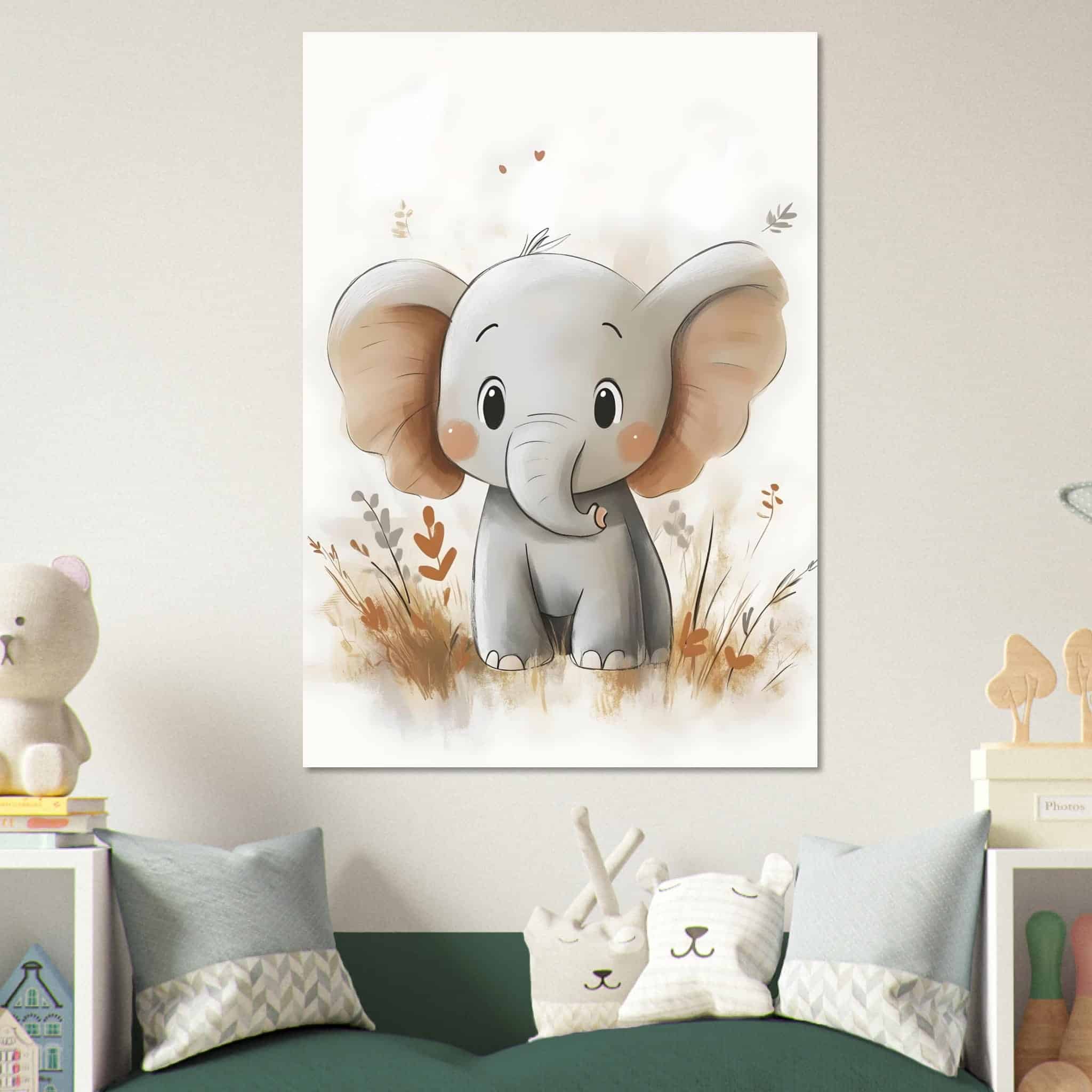 Artfulprints Poster Avontuurlijke olifant - 70x100 cm - Grijs