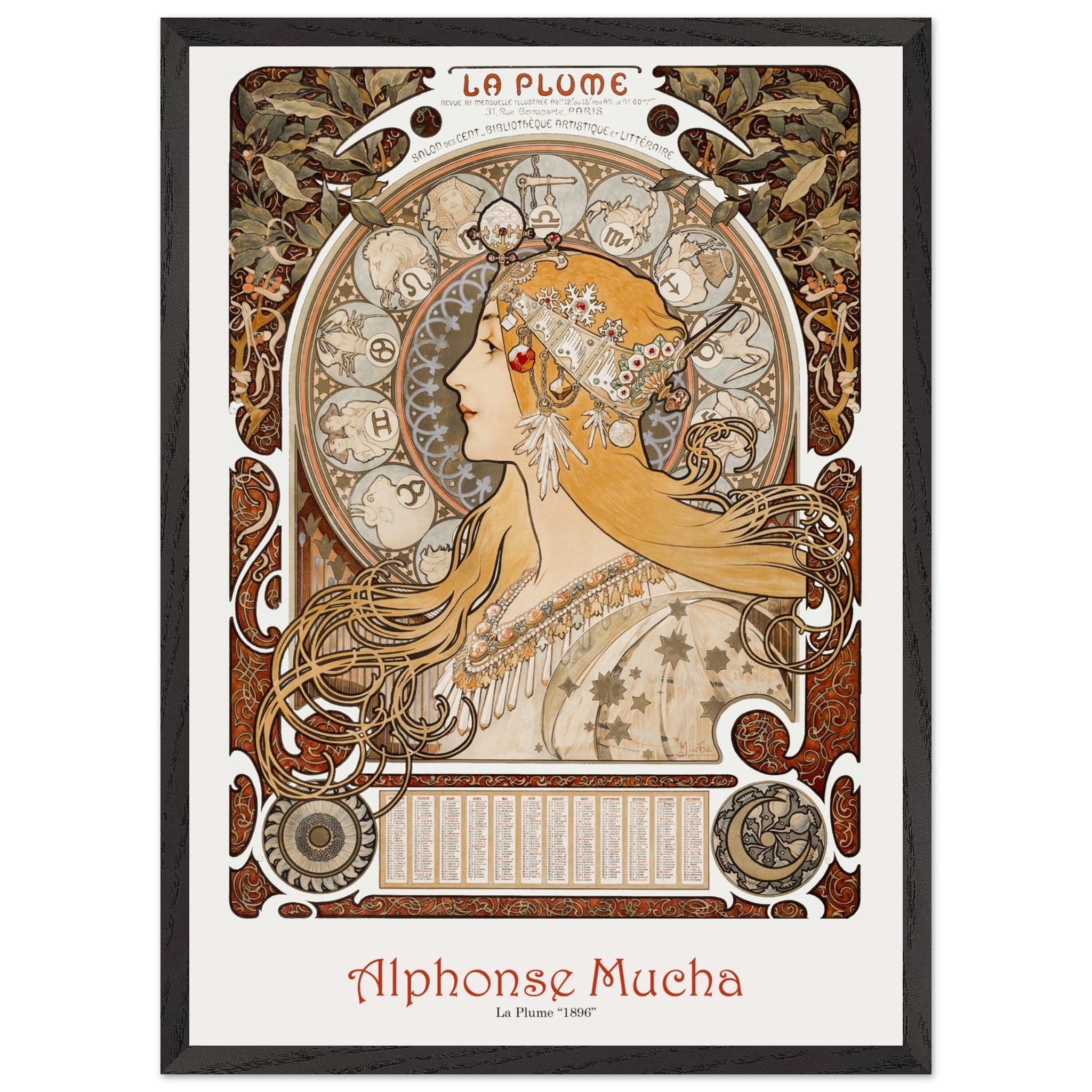 Artfulprints Poster met Lijst Alphonse Mucha - La plume - 50x70 cm - B