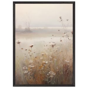 Artfulprints Poster met Lijst Foggy flowerfield 1 – 50×70 cm – Taupe