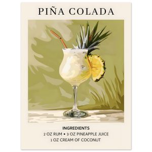 Artfulprints Poster Piña Colada cocktail – Ingrediënten – 30×40 cm – G